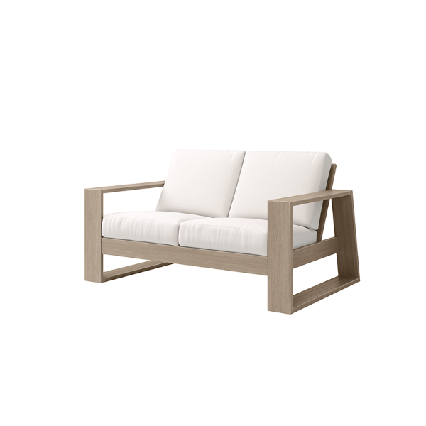 Novara Cushion Deep Seating Patio Loveseat in Flax Finish with White Cushions
