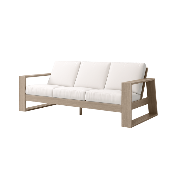 Novara Cushion Deep Seating Patio Sofa in Flax Finish with White Cushions