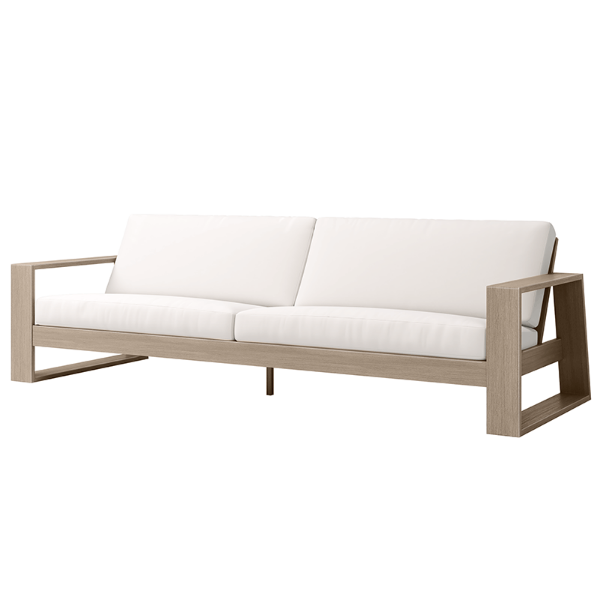 Novara Cushion Deep Seating Patio XL Sofa in Flax Finish with White Cushions