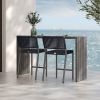 Pair of Orleans woven counter stools at a bar-height table with ocean view.
