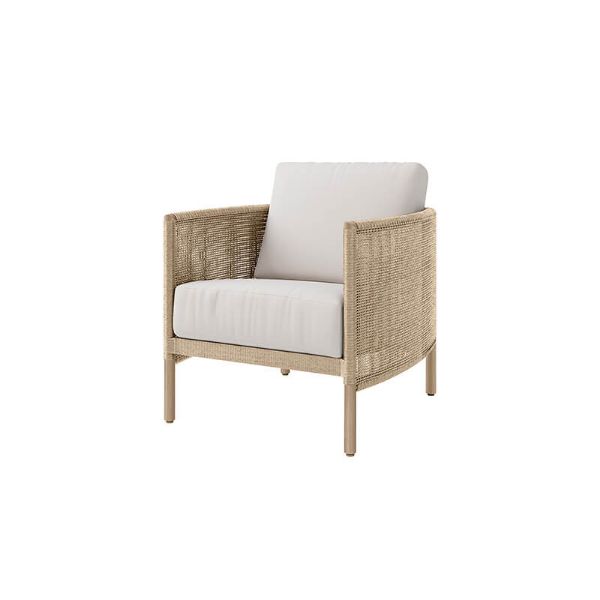 Orleans Woven Cushion Patio Club Chair in Barley Finish with White Cushions