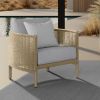 Orleans Woven Cushion Patio Club Chair in Barley Finish with Light Blue Cushions Beside Pool