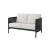 Orleans Woven Cushion Patio Loveseat in Coal Finish with White Cushions