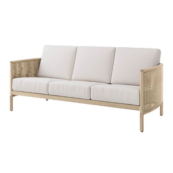 Orleans Woven Cushion Patio Sofa in Barley Finish with White Cushions