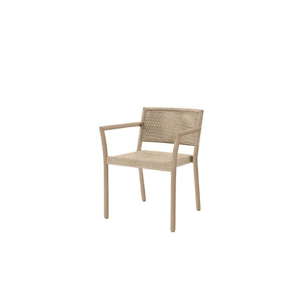 Orleans woven dining arm chair in Barley Flax finish, front angle.