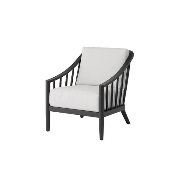 Palazzo deep seating patio club chair in Onyx finish with white cushions, front angle.