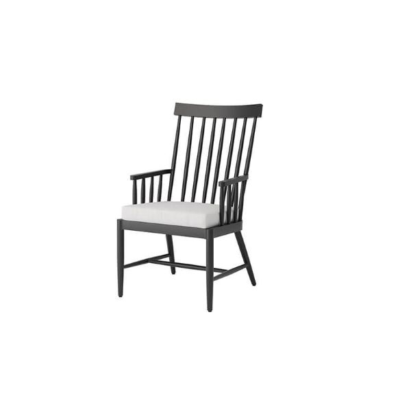 Palazzo cushion seat dining arm chair in Onyx finish with white cushion, front angle.