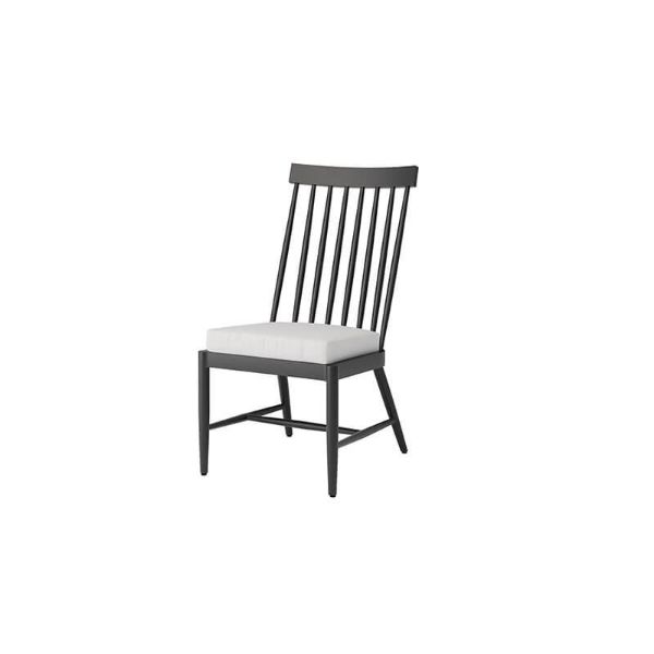 Palazzo cushion seat dining side chair in Onyx finish with white cushion, front angle.