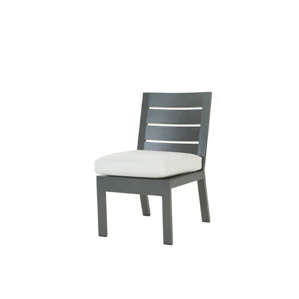 Palermo cushion seat poolside dining side chair in graphite finish with white cushion