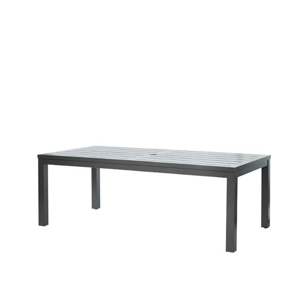 Palermo 85″ x 42″ Rectangular Patio Dining Table in Graphite Aluminum with Slat Top and Umbrella Hole