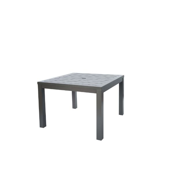 Palermo 43″ Square Patio Dining Table in Graphite Aluminum with Slatted Top and Umbrella Hole
