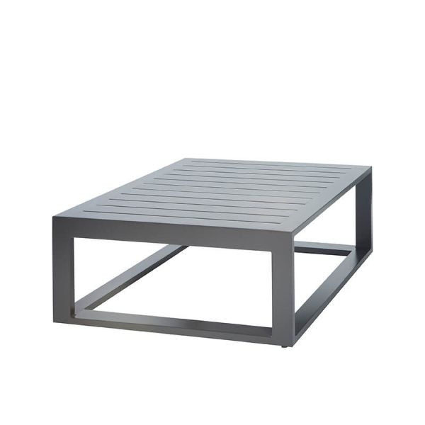Palermo 38″ Square Patio Chat Table in Graphite Aluminum with Modern Slat Top