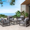 Palermo 38″ Square Patio Chat Table with Deep Seating Lounge Chairs by Poolside