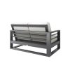 Back view of Palermo Patio Modular Seating Right Arm Loveseat showing modern slatted aluminum frame