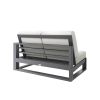 Back view of Palermo Patio Modular Seating Left Arm Loveseat with aluminum frame and white cushions