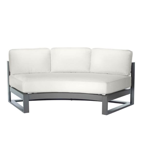 Palermo patio modular seating curved sofa with white cushions and graphite aluminum frame