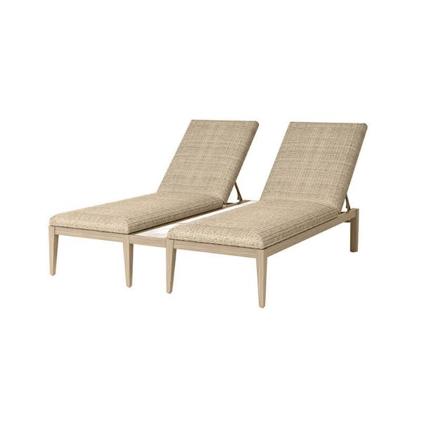 Siena wicker double chaise lounge in barley flax finish with integrated side table