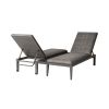 Siena wicker facing position double chaise lounge in fog smoke finish with black aspen onyx side table