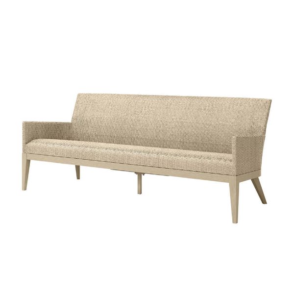 Siena wicker patio sofa in barley flax finish with modern armrests.