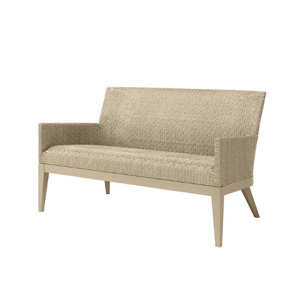 Siena wicker patio loveseat in Barley Flax finish, front angled view