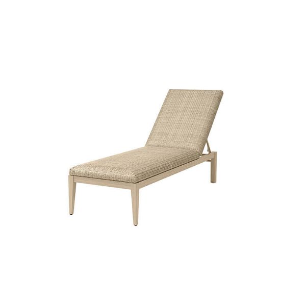 Siena wicker patio chaise lounge in Barley Flax finish with adjustable backrest.