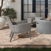 Siena wicker patio club chairs in gray finish arranged around a modern fire pit