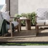Bari Patio Side Table in Beige with Outdoor Lounge Chairs on Deck