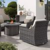 Bari 60″ x 19″ Counter Height Patio Table with Wicker Club Chairs and Fire Pit in Outdoor Lounge