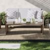 Bari Patio Coffee Table in Flax Finish with Outdoor Sofa and Cushions