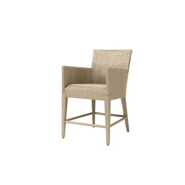 Siena wicker patio counter height stool with arms in Barley Flax finish