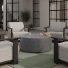 Bellino 42″ Round Patio Chat Table in Concrete Finish with Wicker Lounge Chairs by Poolside
