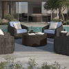 Bellino 42″ Round Patio Chat Table in Iron Finish with Woven Armchairs by Pool