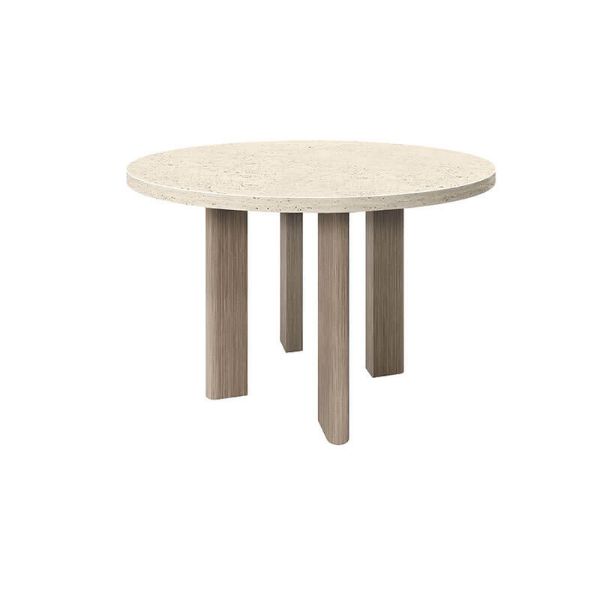 54" round Forano Pompano patio counter height table with shell top and flax base.
