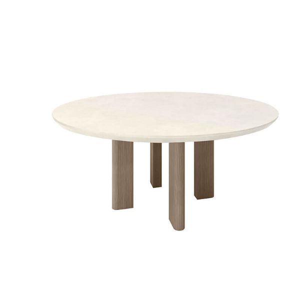 65″ Round Forano Bellino Patio Dining Table with Ivory Top and Flax Base – Luxury Outdoor Dining Furniture