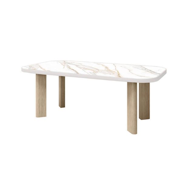 84″ x 40″ Rectangular Forano Aspen Patio Dining Table with Alabaster Top and Flax Base – Modern Outdoor Dining