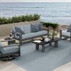 Forano Aspen round side table with black onyx top in modern outdoor patio seating set