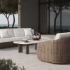 Forano Aspen Coffee Table with alabaster marble top and cocoa base in wicker patio set