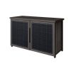 Orleans woven patio sideboard with coal smoke finish and dual black woven doors for outdoor storage.