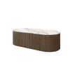 Hampton oval outdoor coffee table 56x26 in sable aspen finish with alabaster top