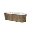 Oval Hampton patio fire pit table with closed alabaster marble top and beech finish base.