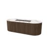 Oval Hampton fire pit table sable base with alabaster marble-look top, insert open.