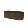 Hampton oval patio fire pit table sable finish with closed onyx marble-look top.