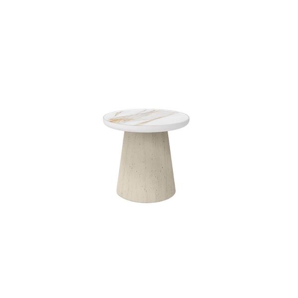 Pompano Aspen 20″ round outdoor side table with shell base and alabaster top