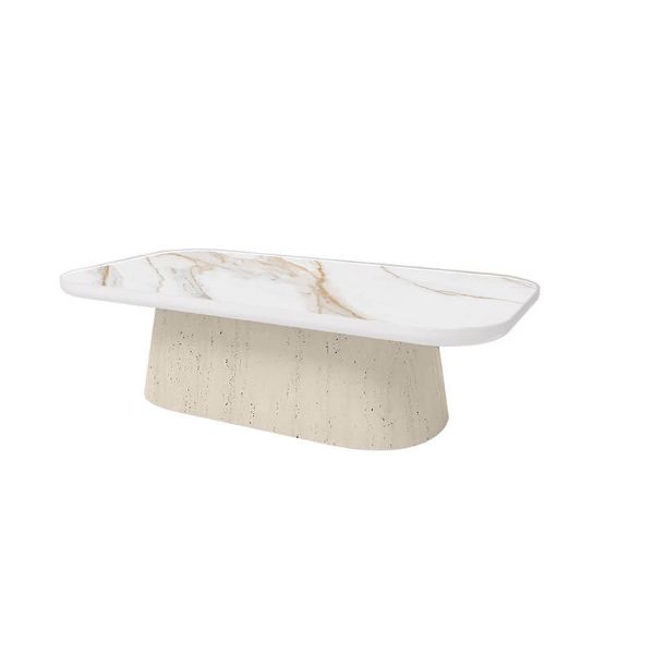 Outdoor Pompano coffee table with alabaster white top and shell base