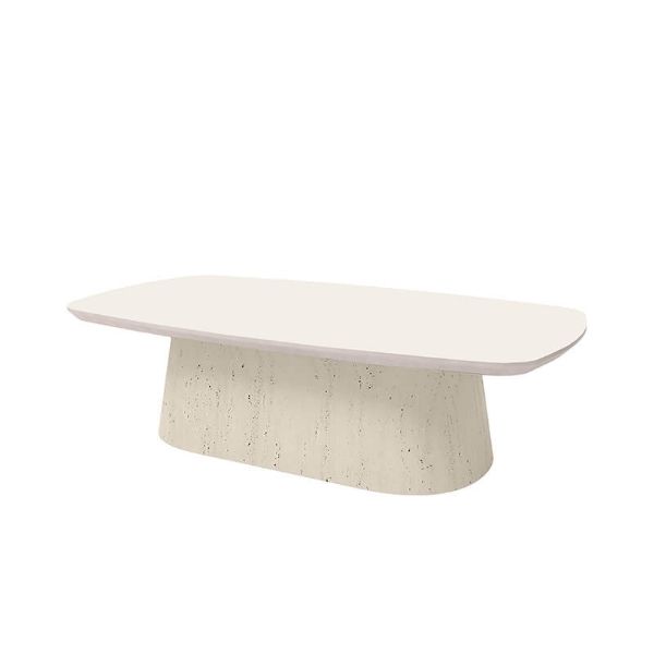 56" x 30" Pompano Bellino Patio Coffee Table with Shell Base and Ivory Top