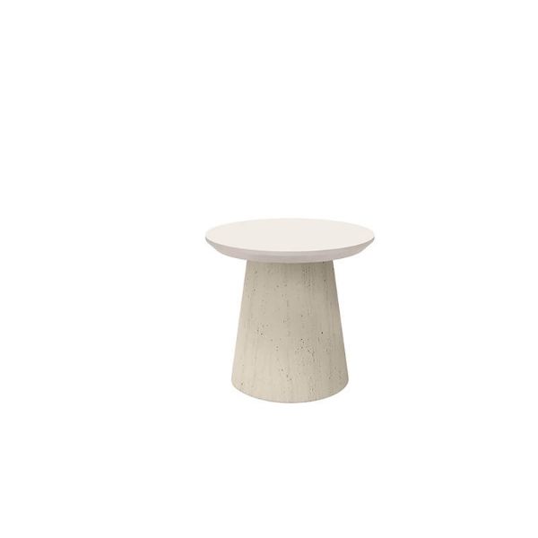 20″ Round Pompano Bellino Patio Side Table with shell base and ivory Bellino top