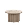 Trevi 42 inch round fire pit patio table in flax finish with closed lid for outdoor entertaining