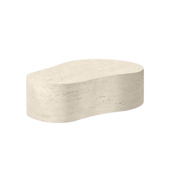 Tahoe organic curved patio coffee table in shell finish for resort patios and pool decks