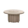 Trevi 50 inch round fire pit patio table in flax finish with lid closed for resort and hotel patios