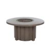 Trevi 50 inch round patio fire pit table in hickory finish with open fire pit and glass media insert